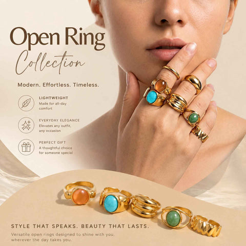 Handy Mixed Stone Lava Floral Ring Stack, Lightweight Multi-Slot Stackable Jewellery For Daily Wear, Light Gold, 7 Pack In Australia - Darrahopens