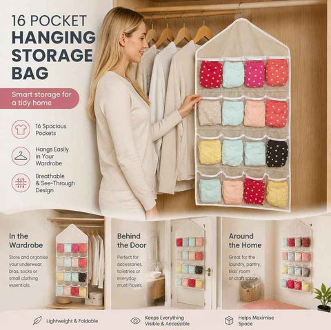 Clear View Divided Storage Sack, 16 Compartment Hanging Sorting Bag For Underclothes, Beige In Australia - Darrahopens