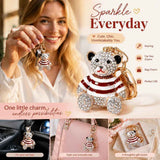Sparkly Crystal Alloy Bear Keyring, Thoughtful Present For Daily Use, Silver Body Bear With Red Stripes In Australia - Darrahopens