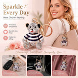 Glitter Rhinestone Alloy Bear Keyring, Sweet Festival Gift Pick, Silver Body Bear With Purple Stripes In Australia - Darrahopens