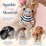 Shiny Crystal Decor Alloy Bear Keychain, Ideal Mini Gift For Him & Her, Silver Body Bear With Blue Stripes In Australia - Darrahopens