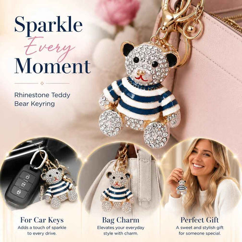 Shiny Crystal Decor Alloy Bear Keychain, Ideal Mini Gift For Him & Her, Silver Body Bear With Blue Stripes In Australia - Darrahopens