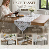 Knitted Lace Tassel Table Runner, Elegant Home Dining Table Decor, White, 33*91cm (13*36in) In Australia - Darrahopens