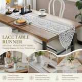 Delicate Warp Knit Lace Table Flag With Tassels, Stylish Household Tabletop Ornament, White, 33*122cm (13*48in) In Australia - Darrahopens