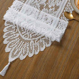 Delicate Warp Knit Lace Table Flag With Tassels, Stylish Household Tabletop Ornament, White, 33*122cm (13*48in) In Australia - Darrahopens