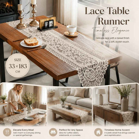 Luxurious Long Lace Tassel Table Flag, All-Match Household Table Decor Fabric, Beige, 33*183cm (13*72in) In Australia - Darrahopens