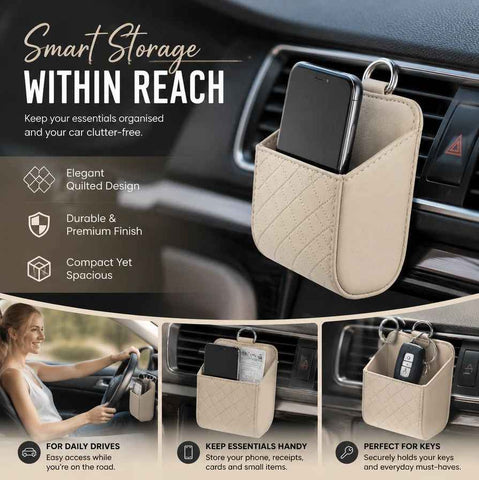 Premium Faux Sheepskin Car Vent Caddy, Portable Car Organiser Pouch For Mobile & Bits, Beige In Australia - Darrahopens