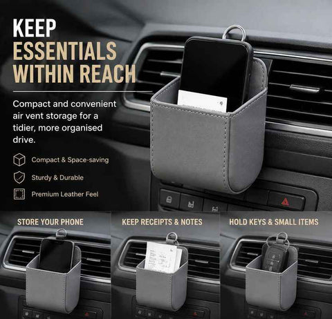 Sleek Sheepskin Car Air Outlet Storage Pouch, Universal Vehicle Sundries & Phone Holder Bag, Grey In Australia - Darrahopens