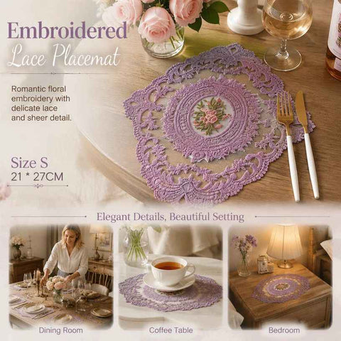 Vintage Lace Embroidered Placemat, Purple, Size S 21*27CM In Australia - Darrahopens