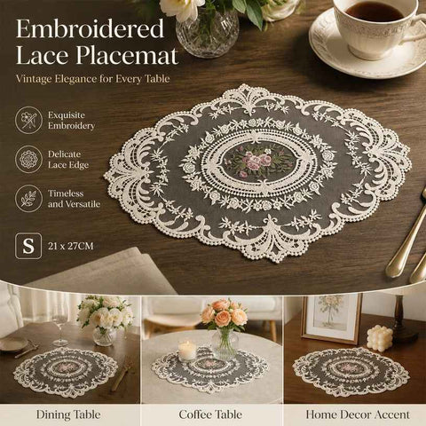 Classic Embroidered Lace Edge Placemat, Apricot Off White, Size S 21*27CM In Australia - Darrahopens