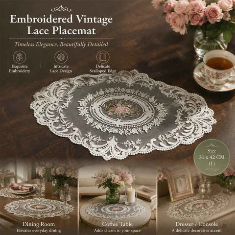 Delicate Ruffled Embroidery Table Mat, Apricot Off White, Size L 31*42CM In Australia - Darrahopens