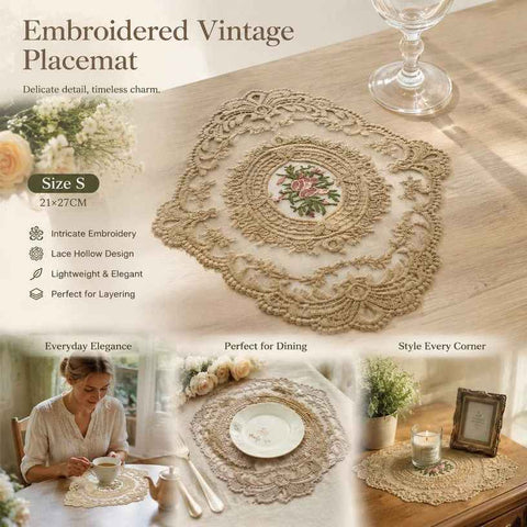 Antique Lace Trim Embroidered Placemat, Camel, Size S 21*27CM In Australia - Darrahopens