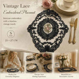 Minimal Retro Embroidered Lace Placemat, Black, Size S 21*27CM