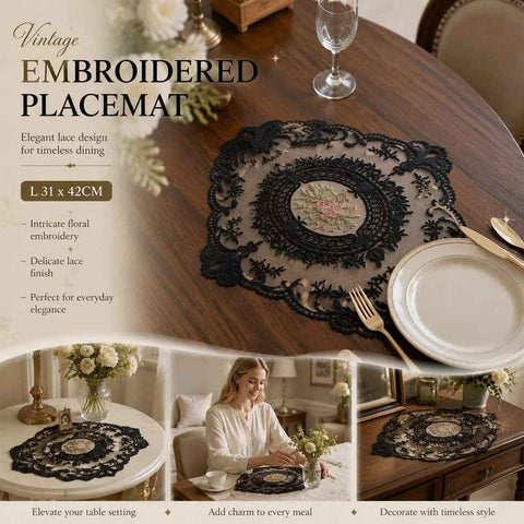 Chic Ornate Lace Border Table Placemat, Black, Size L 31*42CM In Australia - Darrahopens