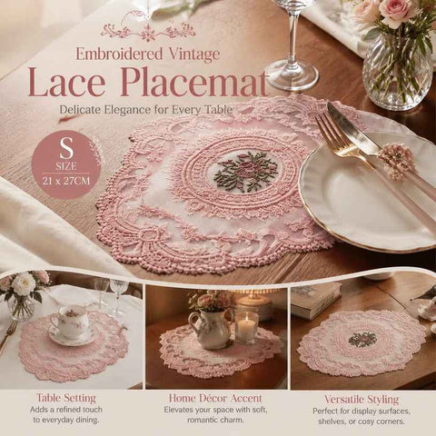 Romantic Floral Embroidery Placemat, Pink, Size S 21*27CM In Australia - Darrahopens