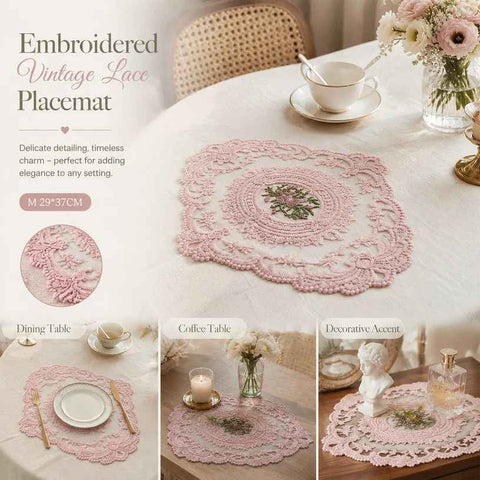 Sweet Vintage Fringe Stitched Dining Mat, Pink, Size M 29*37CM In Australia - Darrahopens