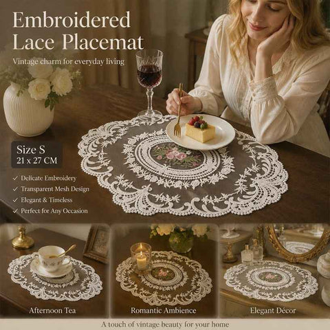 Pure White Retro Embroidered Placemat, White, Size S 21*27CM In Australia - Darrahopens