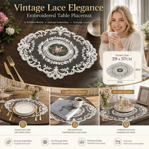 Bright Classic Lace Trim Dining Mat, White, Size M 29*37CM In Australia - Darrahopens