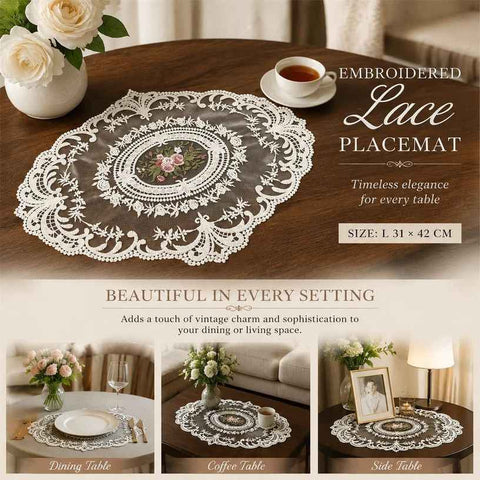 Elegant Antique Stitched Border Table Mat, White, Size L 31*42CM In Australia - Darrahopens