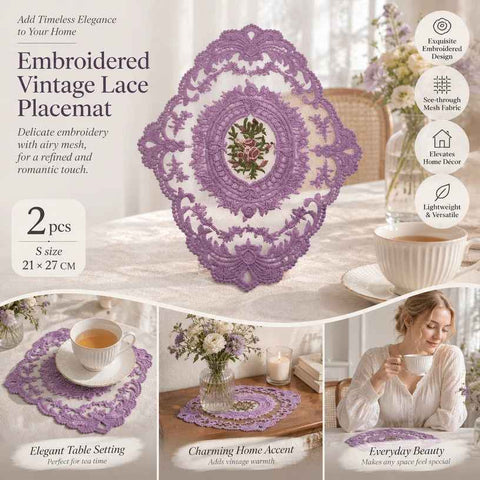 Vintage Lace Embroidered Placemat Set, Purple, Size S 21*27CM, 2 Pcs In Australia - Darrahopens
