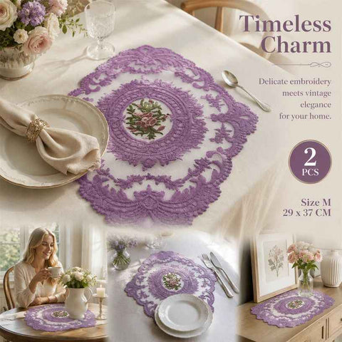 Retro Fringe Embroidered Dining Mat Pack, Purple, Size M 29*37CM, 2 Pcs In Australia - Darrahopens