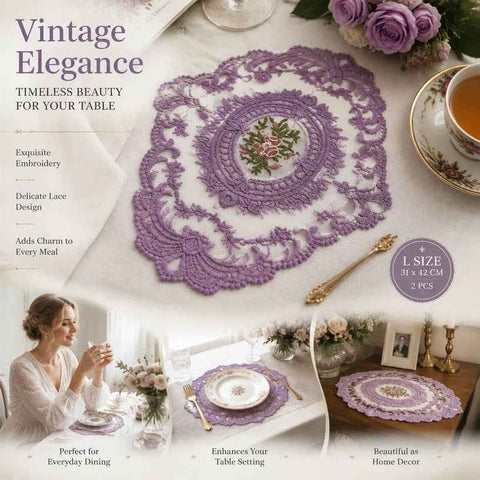 Ornate Border Stitched Table Placemat Combo, Purple, Size L 31*42CM, 2 Pcs In Australia - Darrahopens