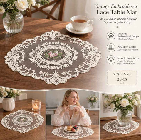 Classic Embroidered Lace Edge Placemat Set, Apricot Off White, Size S 21*27CM, 2 Pcs In Australia - Darrahopens