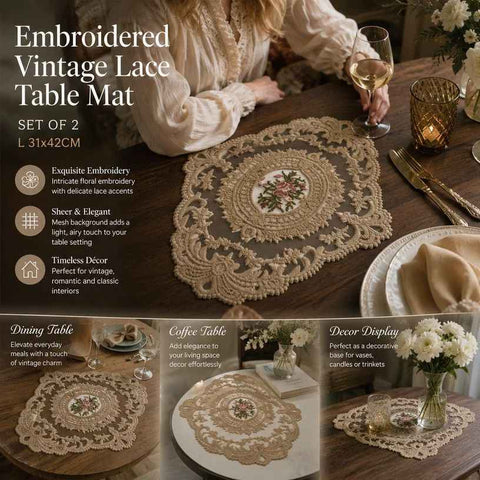 Soft Vintage Fringe Table Mat Combo, Camel, Size L 31*42CM, 2 Pcs In Australia - Darrahopens