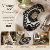Minimal Retro Embroidered Lace Placemat Set, Black, Size S 21*27CM, 2 Pcs In Australia - Darrahopens