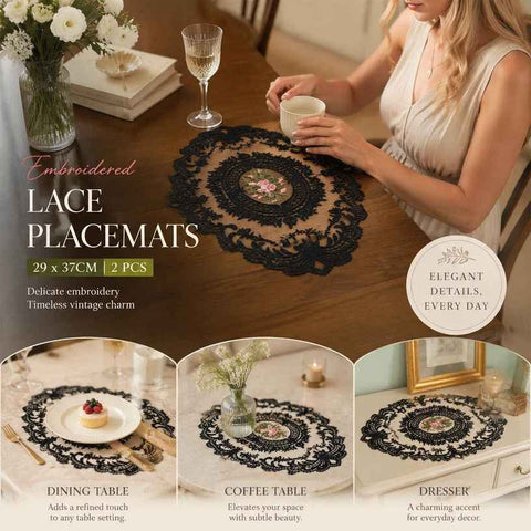 Simple Stitched Vintage Edge Dining Mat Pack, Black, Size M 29*37CM, 2 Pcs In Australia - Darrahopens