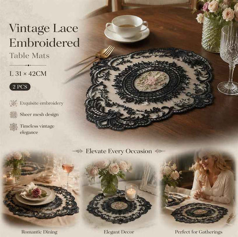 Chic Ornate Lace Border Table Placemat Combo, Black, Size L 31*42CM, 2 Pcs In Australia - Darrahopens