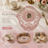 Romantic Floral Embroidery Placemat Set, Pink, Size S 21*27CM, 2 Pcs In Australia - Darrahopens