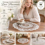 Pure White Retro Embroidered Placemat Set, White, Size S 21*27CM, 2 Pcs In Australia - Darrahopens