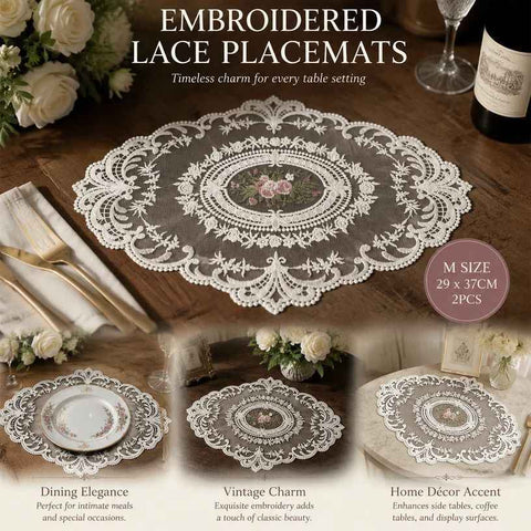 Bright Classic Lace Trim Dining Mat Pack, White, Size M 29*37CM, 2 Pcs In Australia - Darrahopens