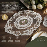 Elegant Antique Stitched Border Table Mat Combo, White, Size L 31*42CM, 2 Pcs In Australia - Darrahopens