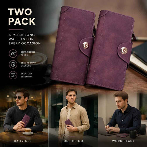 Classic Plain Long Men Wallet 2 Pcs Kit, Magnetic Large-Capacity Money Clip, Premium Festival Gift Bundle, Red In Australia - Darrahopens