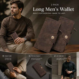 Retro All-Solid Long Men Hand Wallet 2 Pcs Set, Magnetic Portable Multi-Slot Billfold, Exquisite Daily Gift Pack, Coffee In Australia - Darrahopens