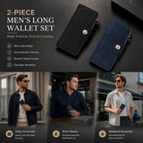 Two-Tone Solid Long Men Wallet 2 Pcs Set, Magnetic Multi-Card Hand Clutch, Portable Daily Money Clip, Versatile Gifting Choice, Black & Blue In Australia - Darrahopens