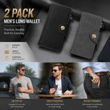 Dual Shade Long Gentlemen Purse 2 Pcs Combo, Magnetic Snap Multi-Slot Billfold, Practical Daily Gift Pack, Black & Grey In Australia - Darrahopens
