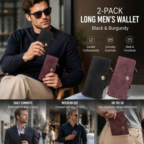 Dual Color Integrated Long Men Billfold 2 Pcs Kit, Magnetic Multi-Compartment Hand Wallet, Stylish Holiday Present, Black & Red In Australia - Darrahopens