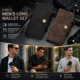 Two-Tone Classic Long Men Wallet 2 Pcs Pack, Magnetic Large-Capacity Hand Clutch, Premium Daily Gifting Option, Black & Coffee In Australia - Darrahopens