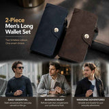 Dual Shade Integrated Long Men Wallet 2 Pcs Kit, Magnetic Multi-Card Hand Clutch, Practical Premium Gift Choice, Blue & Coffee In Australia - Darrahopens