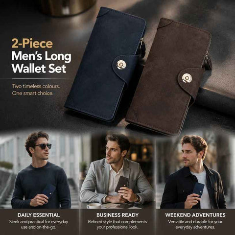 Dual Shade Integrated Long Men Wallet 2 Pcs Kit, Magnetic Multi-Card Hand Clutch, Practical Premium Gift Choice, Blue & Coffee In Australia - Darrahopens