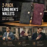 Two-Tone Classic Long Gentlemen Purse 2 Pcs Pack, Magnetic Large-Capacity Slots Billfold, Stylish Daily Gift Set, Grey & Red In Australia - Darrahopens