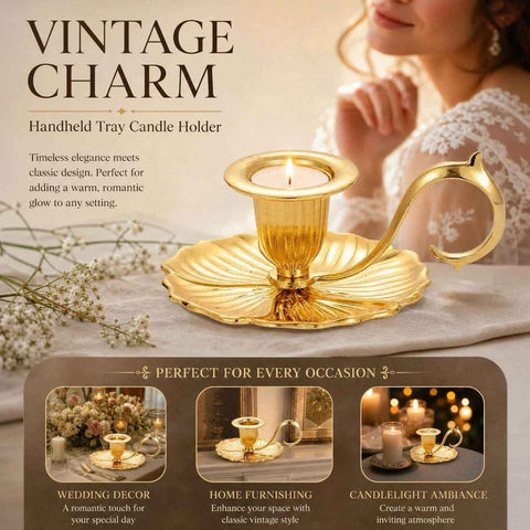 Vintage Handheld Tray Candle Holder, Elegant Desktop Ornament, Delicate Housewarming Gift, Gold In Australia - Darrahopens