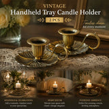 Antique Hand Held Candle Stand With Tray 2 Pcs Combo, Warm Banquet Table Accessory, Wonderful New Home Gift, Bronze In Australia - Darrahopens