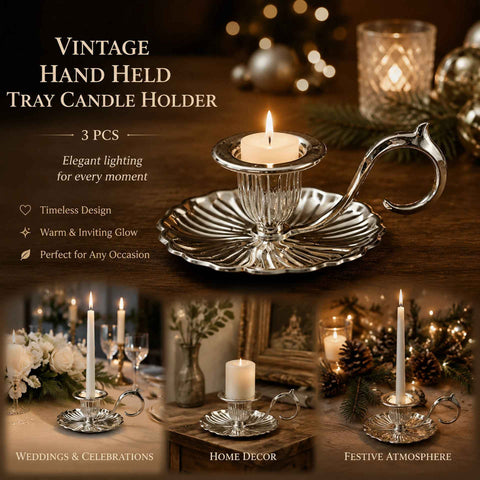 Retro Hand Carry Tray Candlestick 3 Pcs Set, Eye-Catching Living Room Accent, Practical Festival Present, Silver In Australia - Darrahopens