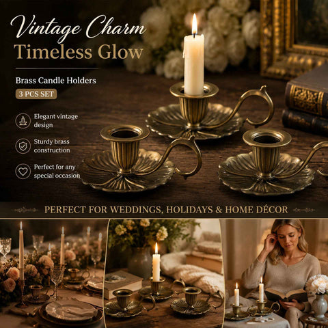 Antique Hand Held Candle Stand With Tray 3 Pcs Pack, Soft Romantic Table Furnishing, Exclusive Housewarming Gift, Bronze In Australia - Darrahopens