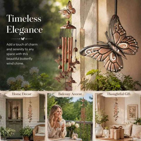 Retro Hollow Iron Butterfly Wind Spinner Bell, Metal Hanging Ornament For Garden Patio, Exquisite Housewarming Present In Australia - Darrahopens