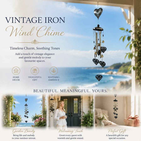 Retro Bronze Heart Hollow Iron Wind Bell, Metal Wind Chime Hanging Pendant For Garden Yard, Elegant Housewarming Gift In Australia - Darrahopens